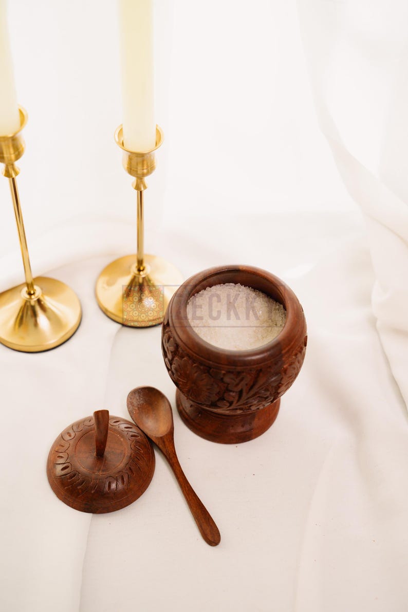 Wooden Salt Cellar Sugar Bowl with Lid & Spoon: Handmade Kitchen Organizer Unique Gift for Chefs