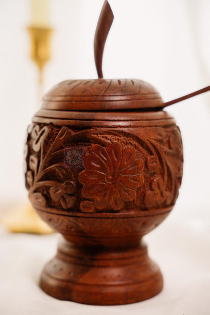 Wooden Salt Cellar Sugar Bowl with Lid & Spoon: Handmade Kitchen Organizer Unique Gift for Chefs
