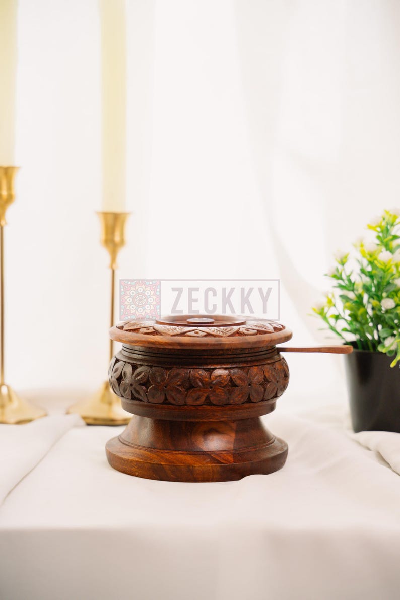 Wooden Salt Container Handmade Sugar Bowl with Lid and Spoon Sugar Salt Spice Organizer Jar Cooking Accessory Gift for Mother