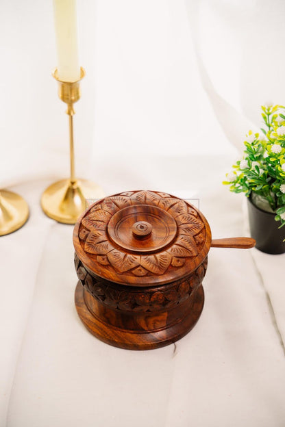 Wooden Salt Container Handmade Sugar Bowl with Lid and Spoon Sugar Salt Spice Organizer Jar Cooking Accessory Gift for Mother