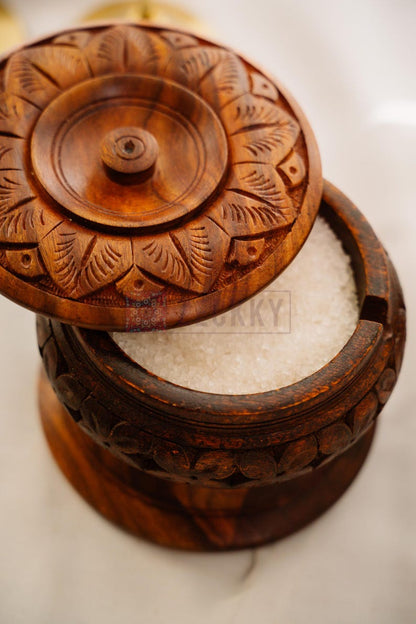 Wooden Salt Container Handmade Sugar Bowl with Lid and Spoon Sugar Salt Spice Organizer Jar Cooking Accessory Gift for Mother