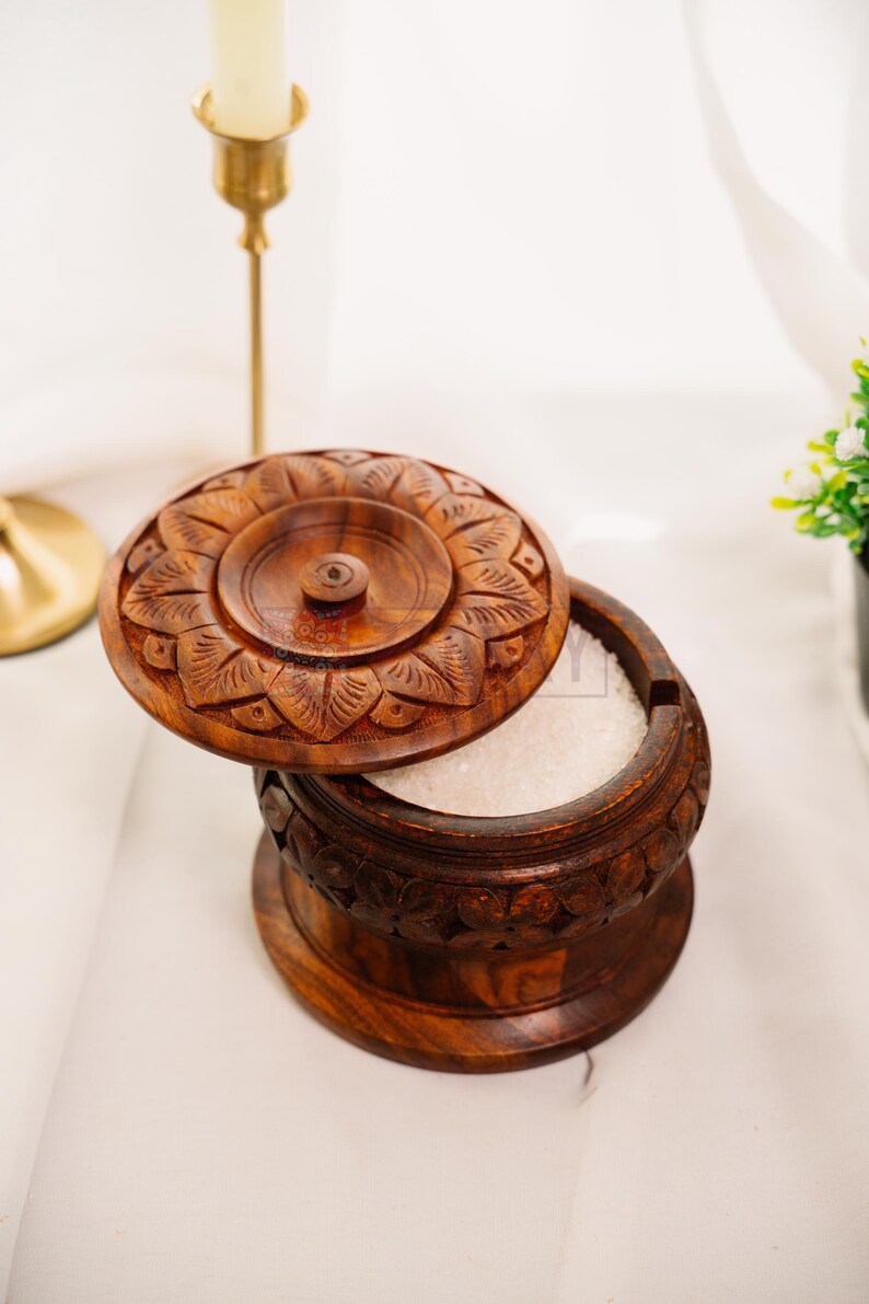 Wooden Salt Container Handmade Sugar Bowl with Lid and Spoon Sugar Salt Spice Organizer Jar Cooking Accessory Gift for Mother