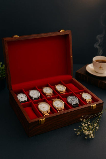 Custom Engraved Wooden Watch Case – 10 Slot Vintage Jewelry Organizer, Gift for Men, Husband, Dad & Groomsmen