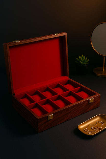 Custom Engraved Wooden Watch Case – 10 Slot Vintage Jewelry Organizer, Gift for Men, Husband, Dad & Groomsmen