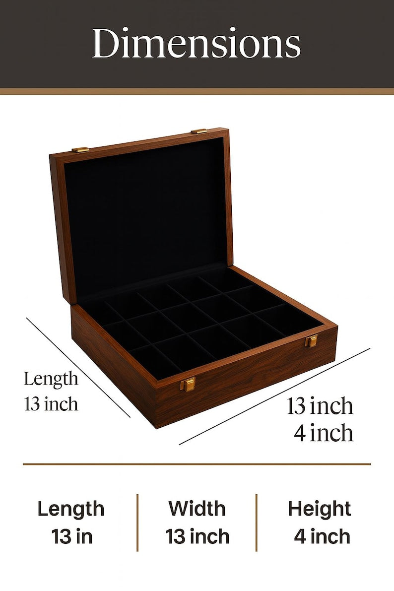 15 Slot Wooden Watch Case – Custom Engraved Jewellery Organizer Box, Gift for Husband, Father & Watch Collector