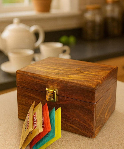 Rosewood Tea Box – Velvet Lined, 2-Compartment, Custom Engraving