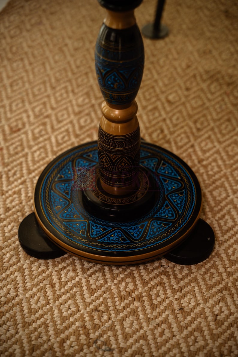 Hand-Painted Moroccan Round Coffee Table – Unique Boho Wooden End Table for Living Room & Bedroom Decor