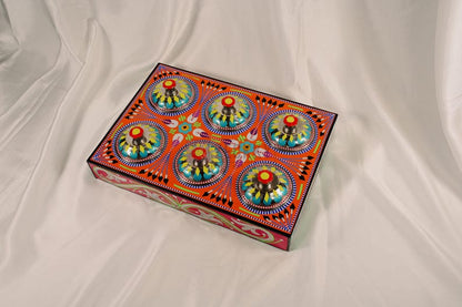 Hand-Painted Wooden Spice Box: 6 Compartment Indian Masala Dabba Organizer
