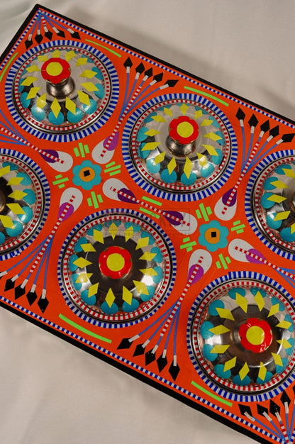 Hand-Painted Wooden Spice Box: 6 Compartment Indian Masala Dabba Organizer