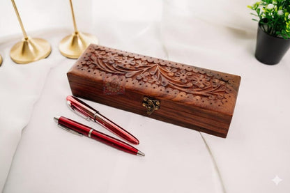 Engraved Wooden Pen Box: Personalized Gift for Him