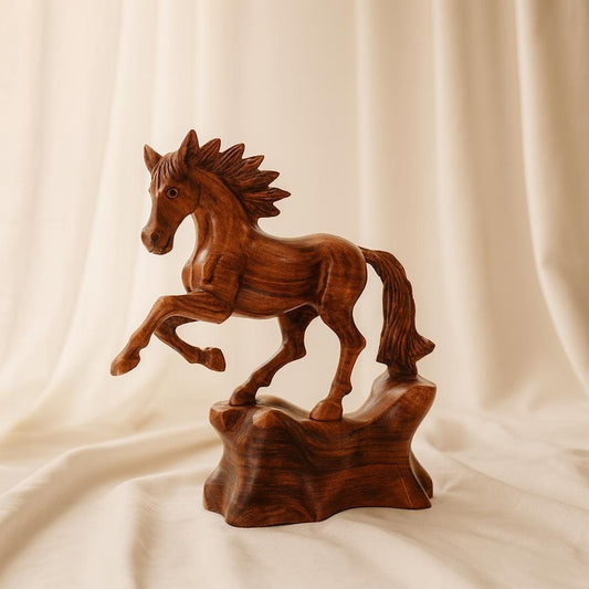 Vintage Wooden Horse Sculpture: Rustic Farmhouse Décor, Bookshelf & Living Room Gift for Her