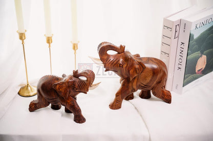 Hand-Carved Rosewood Elephant Sculpture, Rustic Home Decor