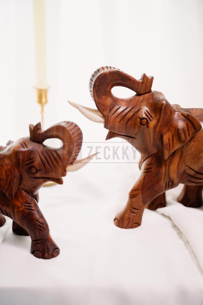Hand-Carved Rosewood Elephant Sculpture, Rustic Home Decor