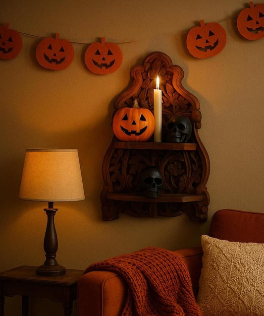 Halloween Decor Wooden Wall Shelf, Vintage Halloween Wall Decor, Handmade Pumpkin Fall Decor, Wooden Shelves unique holiday gift