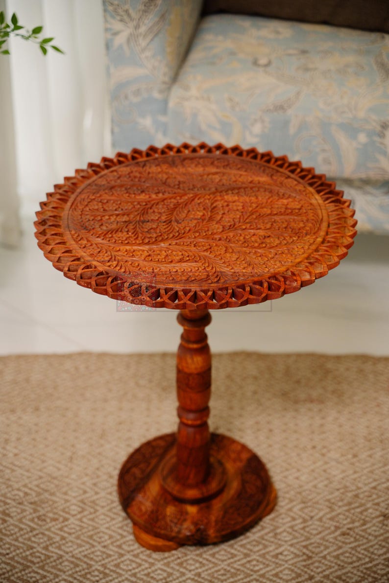Foldable Picnic Table: Hand Carved Boho Wood, Portable Outdoor Decor