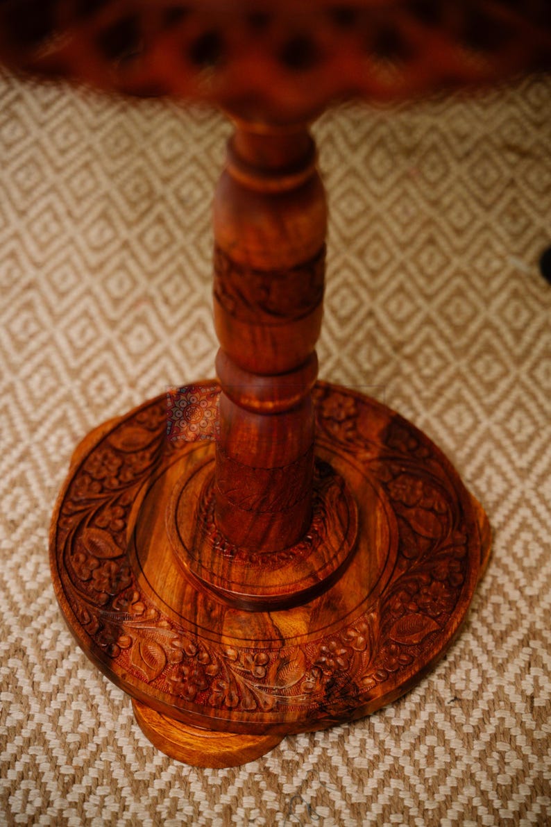 Foldable Picnic Table: Hand Carved Boho Wood, Portable Outdoor Decor