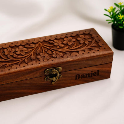 Custom Wooden Pen Box Engraved Pen Case Personalized Wood Pen Boxes Rustic Pen Storage Display Wooden Pen Gift for Him Dad