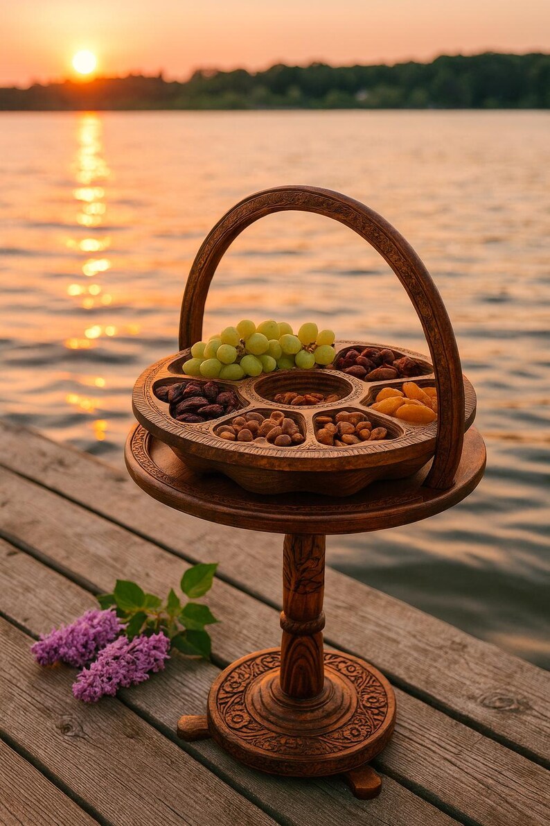 Handcrafted Wooden Wine Picnic Table – Boho Patio Serving Tray