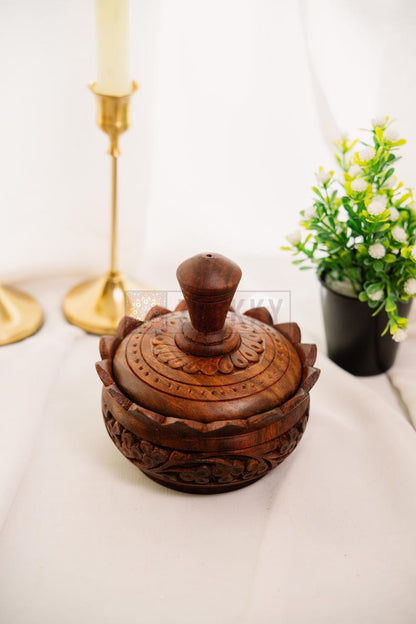 Handmade Wooden Sugar Bowl With Lid, Sugar Pot Kitchen Storage Accessories, Wood Carving Art Saltbox Salt Cellar Spice Jar Container