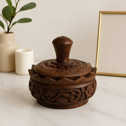 Handmade Wooden Sugar Bowl With Lid, Sugar Pot Kitchen Storage Accessories, Wood Carving Art Saltbox Salt Cellar Spice Jar Container