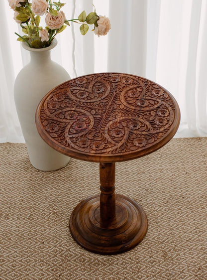 Round Side Table, Small End Tables for Living Room, Live Edge Table Farmhouse Decor, Engraved Wooden Folding Table, New House Gift