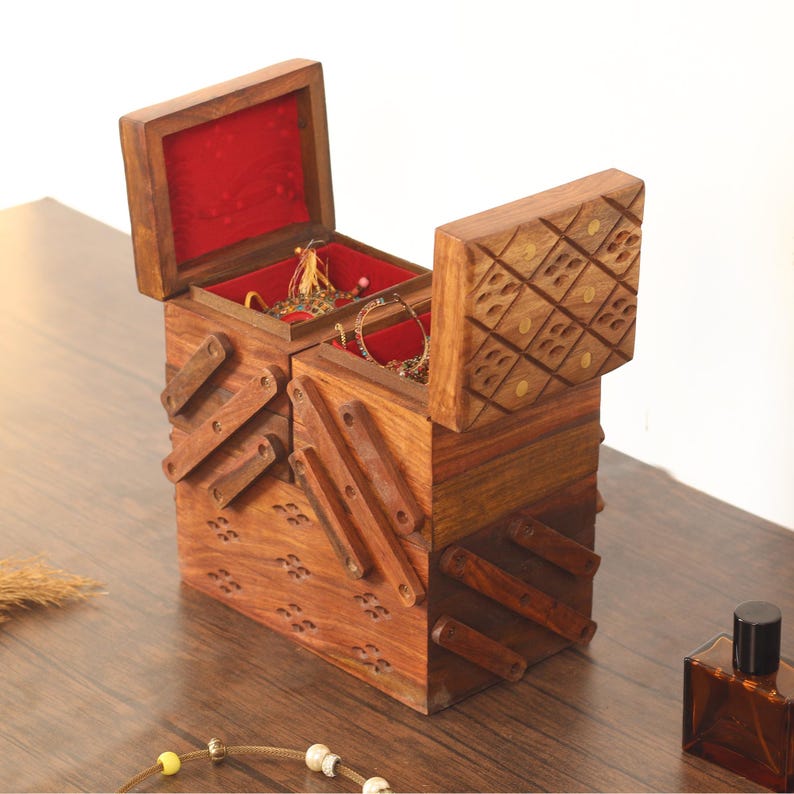 Custom Jewelry Box with Drawers and Mirror Handmade Large Engraved Wooden Organizer Gift for Women Sister Best Friend Jewelry Lover