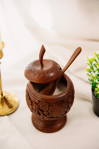 Wooden Salt Cellar Sugar Bowl with Lid & Spoon: Handmade Kitchen Organizer Unique Gift for Chefs