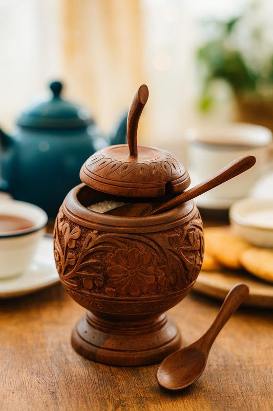 Wooden Salt Cellar Sugar Bowl with Lid & Spoon: Handmade Kitchen Organizer Unique Gift for Chefs