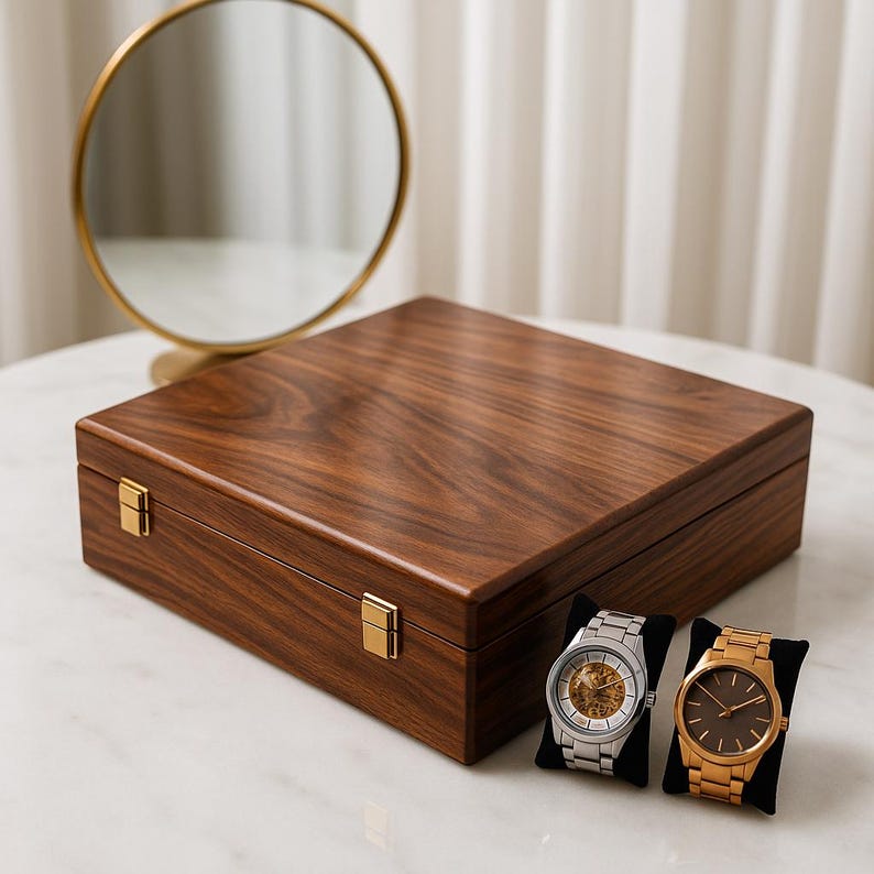 Personalized Watch Box Men 15 Slot Wooden Organizer Gift Dad Husband Son Anniversary Accessory Case