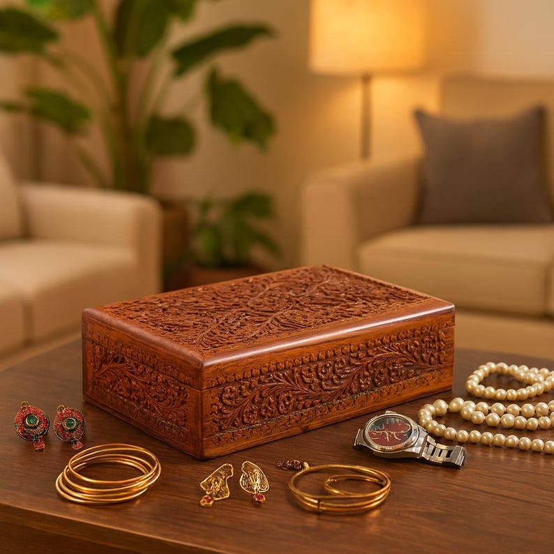 SECRET LOCK BOX - Hidden Compartment Secret Opening Puzzle Box Wood, Handmade Hidden Lock Jewelry Box, Vintage Jewelry Organizer