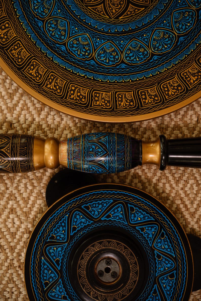 Hand-Painted Moroccan Round Coffee Table – Unique Boho Wooden End Table for Living Room & Bedroom Decor