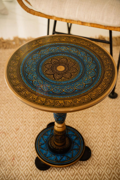 Hand-Painted Moroccan Round Coffee Table – Unique Boho Wooden End Table for Living Room & Bedroom Decor