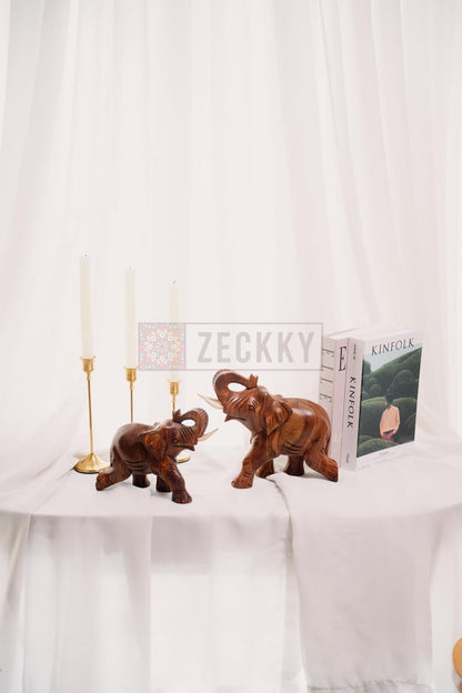 Hand-Carved Rosewood Elephant Sculpture, Rustic Home Decor