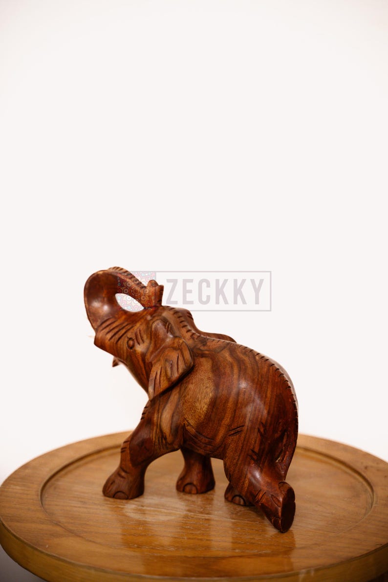 Hand-Carved Rosewood Elephant Sculpture, Rustic Home Decor
