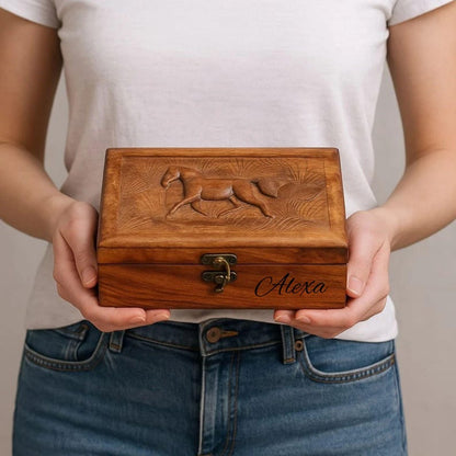 Handmade Horse Art Jewelry Organizer: Wooden Vintage Jewelry Box, Personalized Christmas Gifts