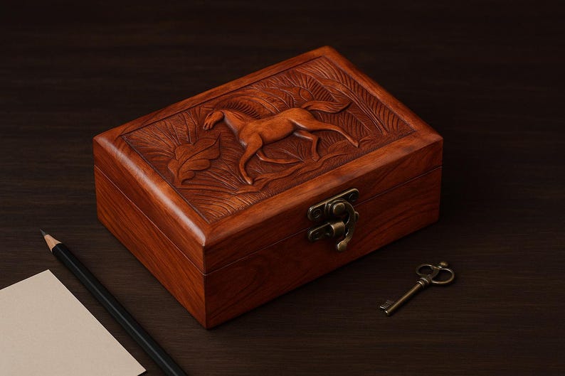 Horse Jewelry Box Hand Carved Wood Horse Decor Jewellery Organizer Wooden Animal Carvings Decoration Unique Christmas Gifts
