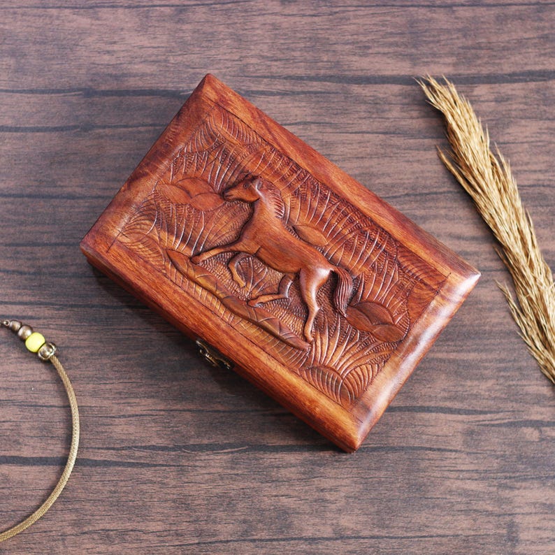 Handmade Horse Art Jewelry Organizer: Wooden Vintage Jewelry Box, Personalized Christmas Gifts