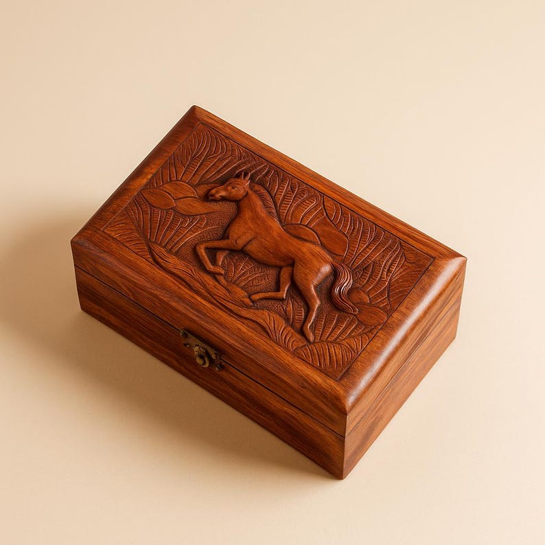 Horse Jewelry Box Hand Carved Wood Horse Decor Jewellery Organizer Wooden Animal Carvings Decoration Unique Christmas Gifts